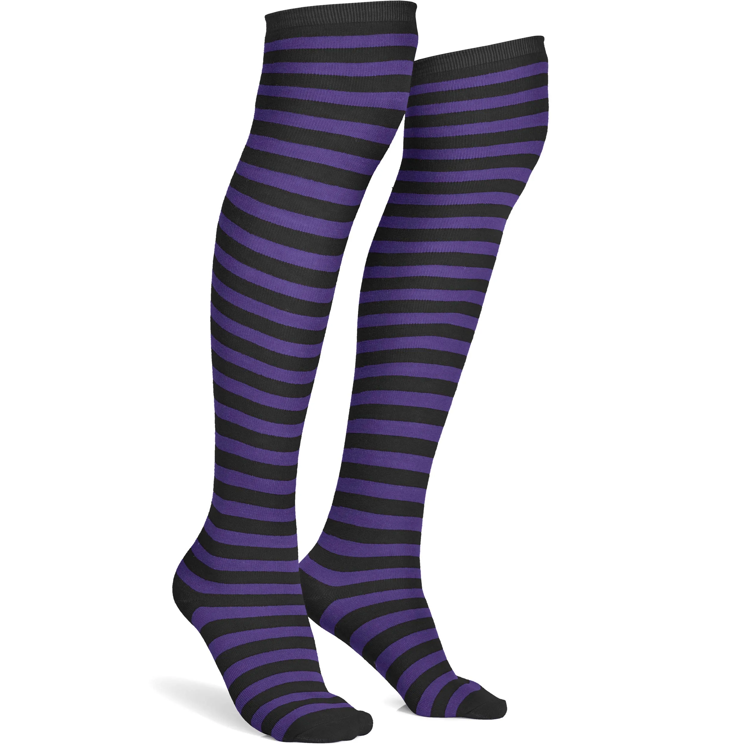 Skeleteen Purple and Black Socks Over The Knee Striped Thigh High Costume Accessories Stockings for Men, Women and Kids