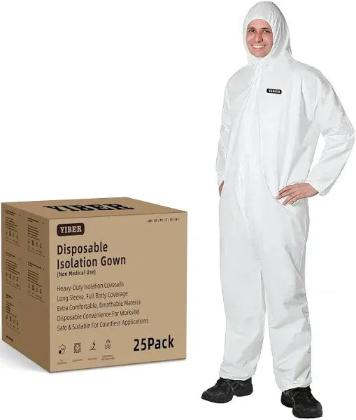 Hazmat Suit Disposable Coverall | Heavy Duty Full Body Painters Suit in 7 Sizes with Multiple Specifications for Men & Women With Hood - Breathable & Water Resistant