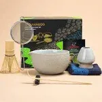 TEANAGOO Japanese Tea Set (7pcs) Matcha Whisk Set Matcha Bowl with Pouring Spout Bamboo Matcha Whisk (Chasen) Scoop (chashaku) Matcha Whisk Holder Tea