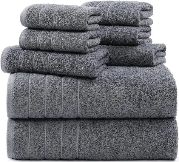 Casa Platino Bath Towel 8 Piece Set, 2 Large Bath Towels 30x60 Inch, 2 Hand Towels & 4 Washcloths, 100% Cotton Highly Absorbent Bathroom Towels - Black