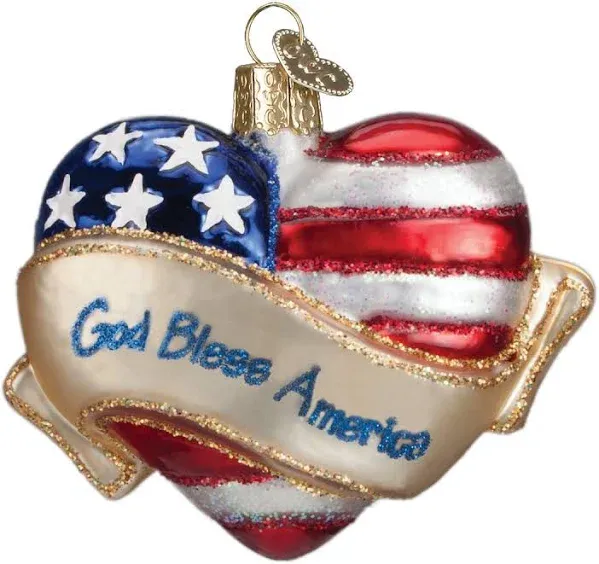 God Bless America Heart Glass Old World Christmas Ornament 30037 New FREE BOX