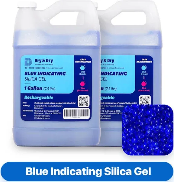 2 Gallon(15 LBS) "Dry & Dry" Premium Blue Indicating Silica Gel Beads - Rechargeable Beads(3-5 mm)