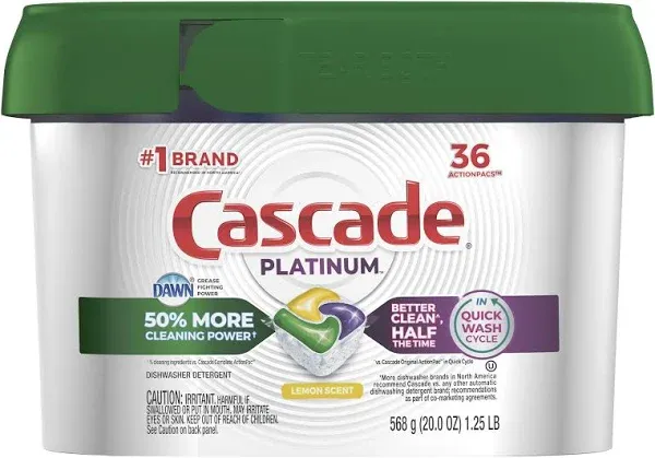 Cascade Platinum Lemon Scent Dishwasher Pods ActionPacs Detergent Tabs - 36 Count