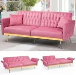 70” Velvet Futon Sofa Bed w/Adjustable Armrests | admsbargainshop