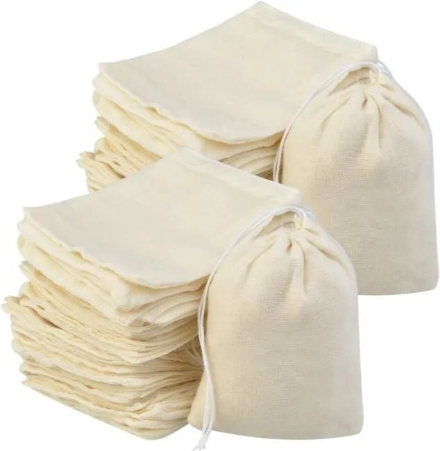 Tayfremn 200Pcs Cotton Drawstring Bags, Reusable Muslin Natural with Produce for