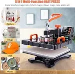 DREAMVAN Heat Press Machine, Upgraded 8 in 1 Heat Transfer Machine, 12" x 15" Digital Industrial Sublimation Heat Printing Combo with 360 Degree