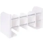 MXhme Adjustable BookEnds for Heavy Books, Heavy Duty Metal Book Ends for Shelves, Book Ends for Heavy Books, Non Skid Book Organizer for Home, Office, School, Large Capacity 4 Layers (Ivory White)