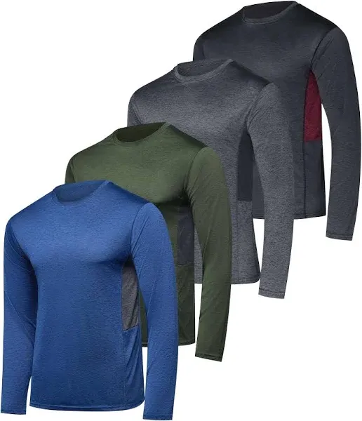 Real Essentials 4 Pack: Men's Dry-Fit UV Moisture Wicking UPF 50+ SPF Sun Protective Fishing Hiking Active Long Sleeve Shirt