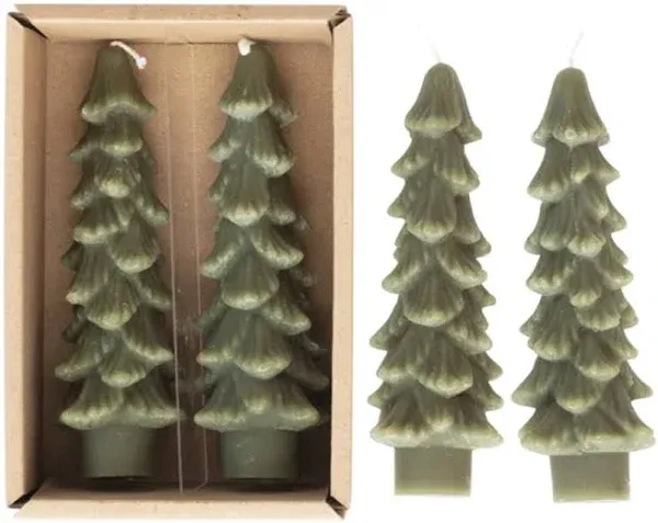 Creative Co-Op Unscented Tree Shaped Taper Candles, Green, Set of 2