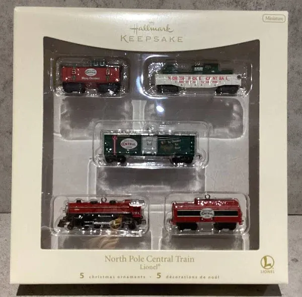 Hallmark Lionel North Pole Central Train 5 Piece Miniature Ornament Set