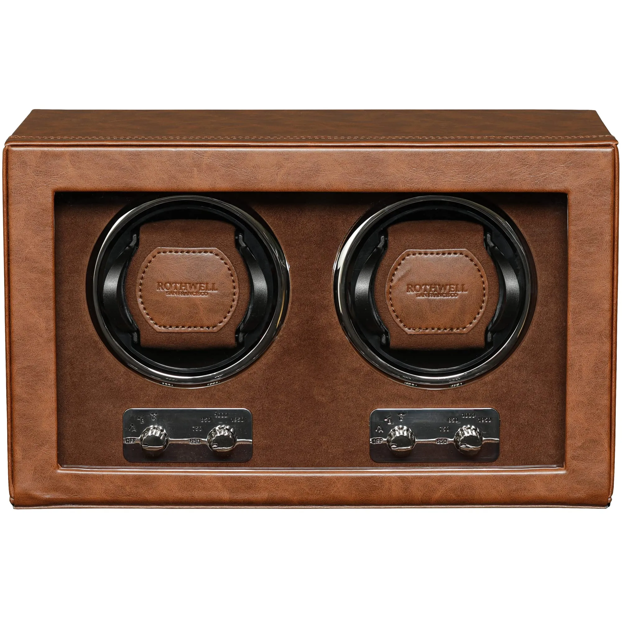  Double Watch Winder for Automatic Watches with Quiet Motor with Tan / Brown