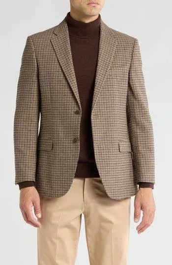 Nautica Mens Brown 100% Tweed Wool Herringbone Blazer Sport Coat 46R