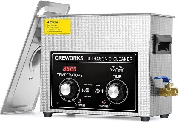 CREWORKS 6L Digital Ultrasonic Cleaner with Heater Timer Adjustable Oscillation