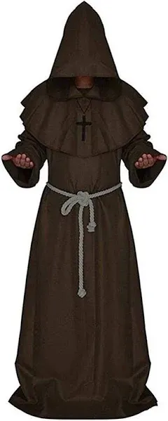 Friar Medieval Hooded Monk Renaissance Priest Robe Costume Cosplay