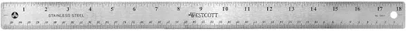 Westcott Standard Ruler, 18", Stainless Steel, Non-Slip, Silver, Metric, 0.13 lbs., 1 Each, Not Bulk