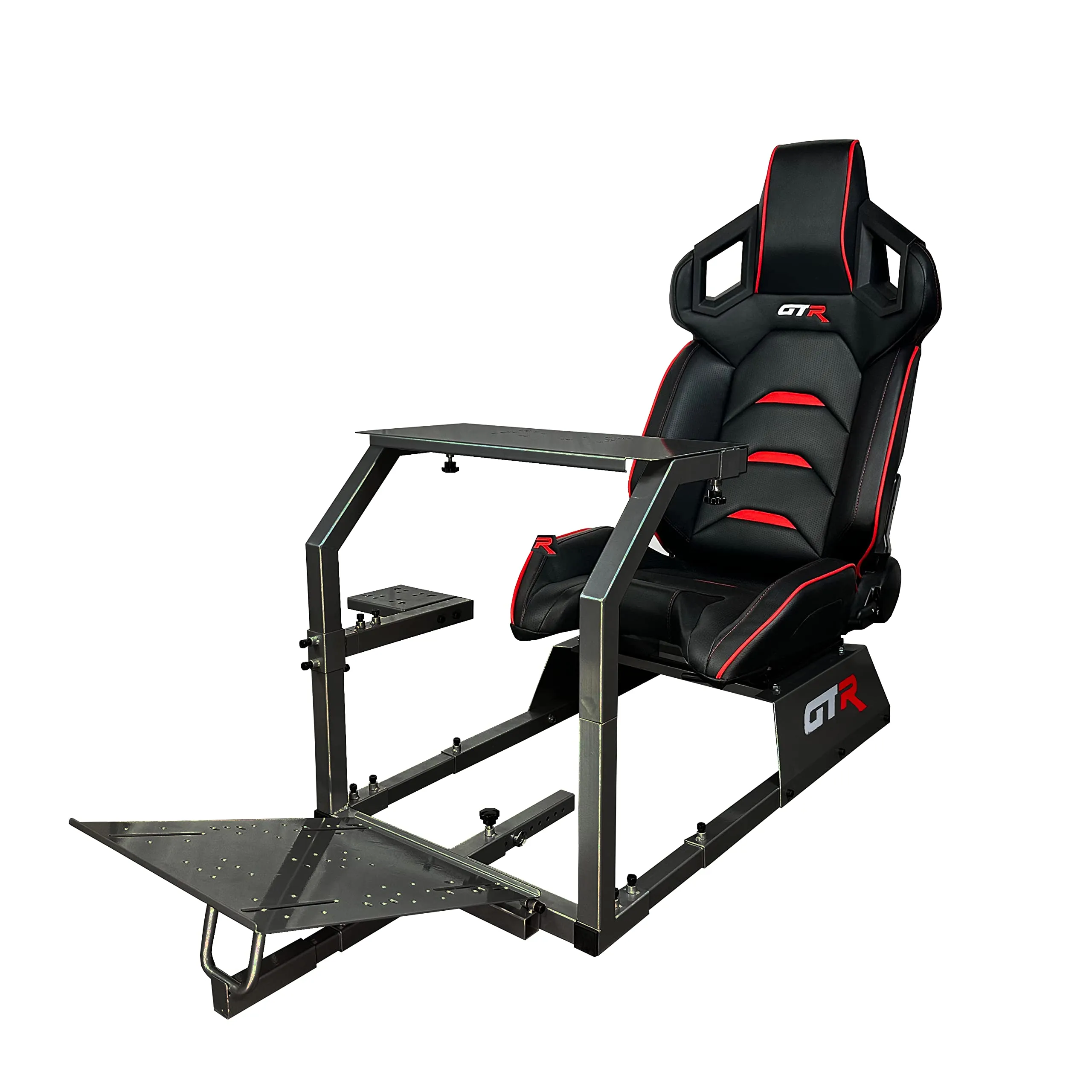 GTR Simulator GTA Model Majestic Black Frame with Adjustable Black Red Leatherette Speciale Racing Seat Racing Driving Gaming Simulator Cockpit Chair