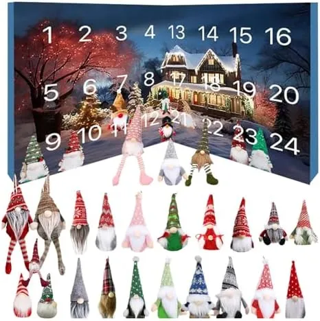 Christmas Gnome Advent Calendar 2024, Gnome Advent Calendar 2024, 24 Day Gnome Advent Calendar With Collectible Gnome Dolls, Gnome Advent Calendar For Kids Adults, Christmas Holiday Home Decoration (D)