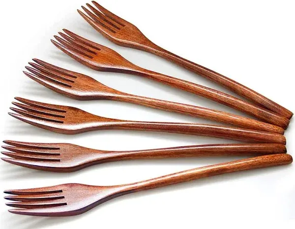 Forks,Wooden Forks AOOSY 6 Pieces Eco-friendly Japanese Wood Salad Dinner Forks