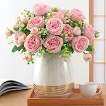 3 Packs Pink Flowers Peonies Artificial Flowers Fake Silk Peony Flowers for D...