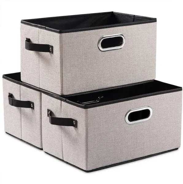 Large Fodable Storage Bins for Closet 3-Pack Decorative Linen Fabric Storage ...