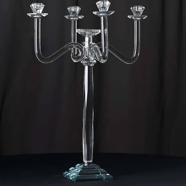 27" 5 Arm Premium Crystal Glass Taper Candle Holder Candelabra Stand