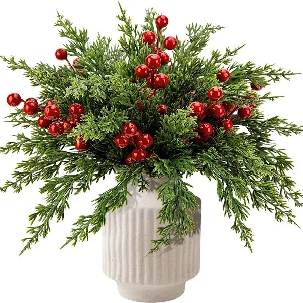 The Holiday Aisle 60 Pcs Artificial Pine Branches Red Berry Stems DIY Craft Garland Home Decor