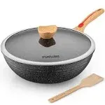 ITSMILLERS Nonstick Chinese Wok with Lid, Spatula, Scratch Resistant, 12.5 inch