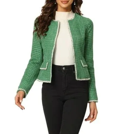 Allegra K Women's Plaid Tweed Open Front Office Short Blazer