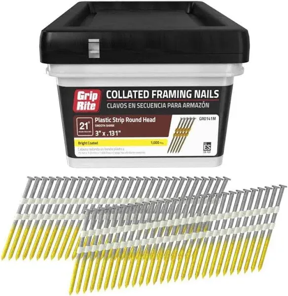 Grip-Rite 3 in. 10 Ga. Angled Strip Brite Framing Nails 21 deg 1000 pk