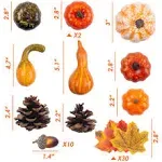 DomeStar 50 Pcs Thanksgiving Artificial Pumpackins & Gourds Set, 8 Pcs Fake Pumpackins, 12 Pcs Pinecones & Acorns, 30 Pcs Fake Maple Leaves