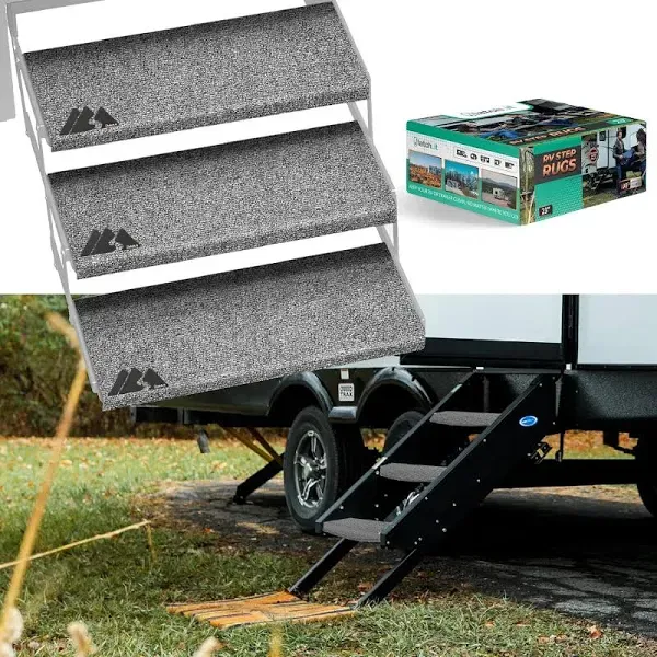 RV Step Covers 3 Pack | 23&#034; Wide Camper Step Covers | Gray RV Stair Covers | Str