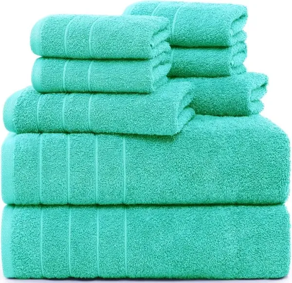 Casa Platino Bath Towel 8 Piece Set, 2 Large Bath Towels 30x60 Inch, 2 Hand Towels & 4 Washcloths, 100% Cotton Highly Absorbent Bathroom Towels - Aqua Sky