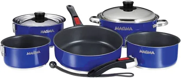 Magma Products, A10-366-JB-2-IN, Gourmet Nesting 10-Piece Jet Black Stainless Steel Induction Cookware Set with Ceramica Non-Stick