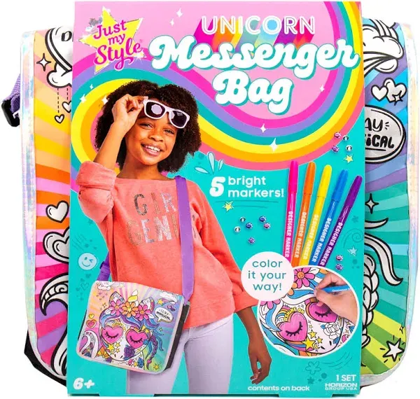 Just My Style Color Your Own Unicorn, Personalized Doodle Messenger Bag with Adjustable Strap, Great for School & Errands, Gift Ideas for Girls, Crafts Activity for Kids Ages 6, 7, 8, 9