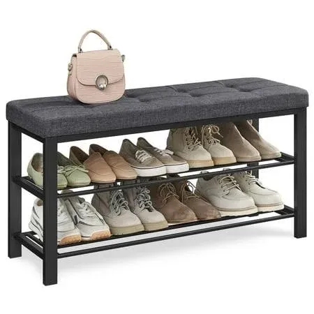 SONGMICS 3-Tier Shoe Rack Shoe Bench,for Entryway Storage Organizer wi