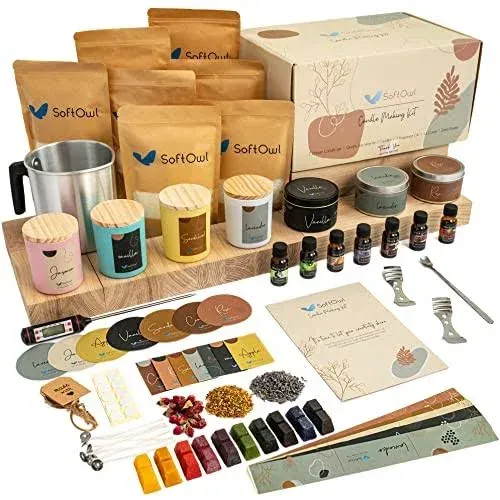 Softowl Premium Soy Candle Making Kit - Full Set - Soy Wax, Big 7Oz Jars &amp; Tins,