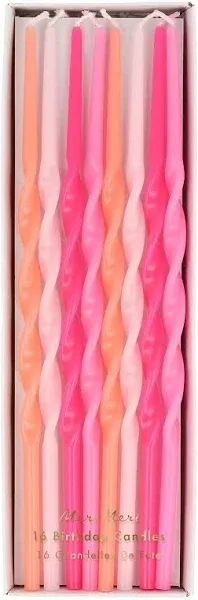 Meri Meri Twisted Long Birthday Candles for Cake (Pack of 16), 7" Tall, Unscented Meri Meri Birthday Candles