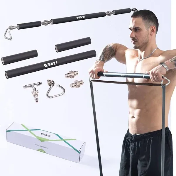 Resistance Band Bar, Length-Adjustable Detachable Heavy Duty Workout Bar for Resistance Band Training, Core Muscle Training, Home & Ourdoor Workout, Max Load 800 Lbs