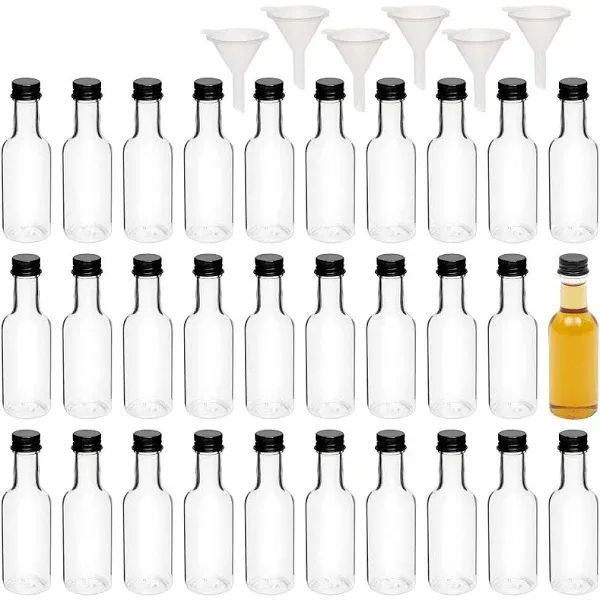 Stockroom Plus 30 Pack 50ml (1.7 oz) Mini Liquor Bottles with Twist Off Lids and Funnels for Party Favors, Spirits