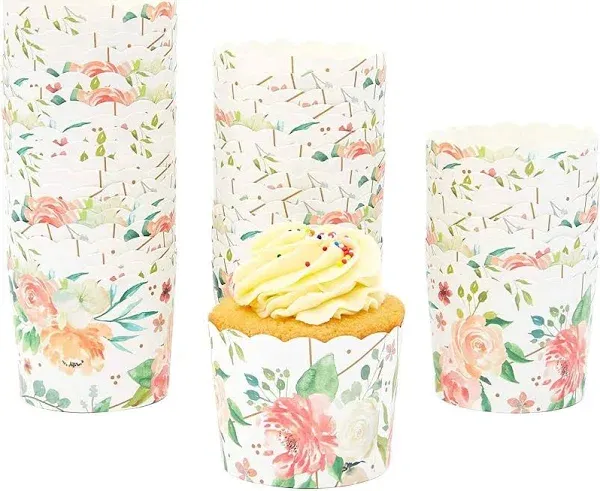 Sparkle and Bash 50-Pack Floral Watercolor Cupcake Wrappers