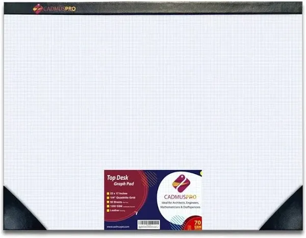 Top Desk Large 22&#034;x17&#034; Graph Paper Pad, 1/4&#034; Quad Grid, 50 Sheets/pad, Sturdy...