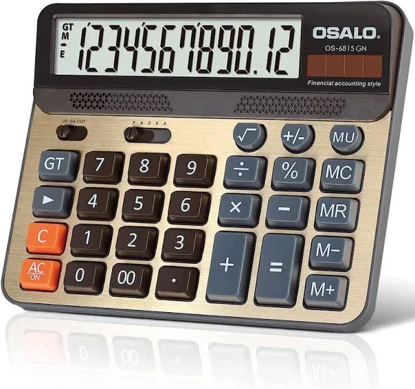 Large Desktop Calculator with 12 Digits and Large Display Button