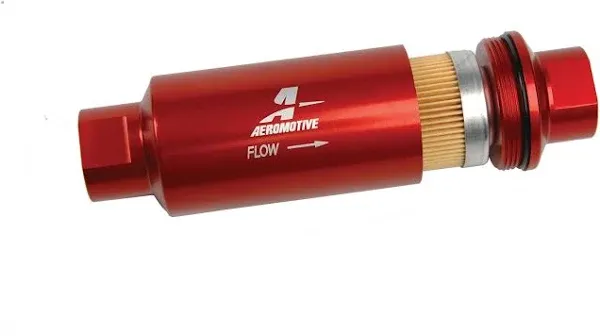 Aeromotive Filter, In-Line, 10 Micron Fabric Element, ORB-10 Port, Bright-Dip Red, 2" OD - 12301