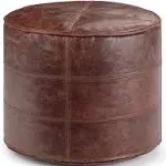 SIMPLIHOME Connor Round Poufs, 18 inch, Distressed Brown Distressed Brown