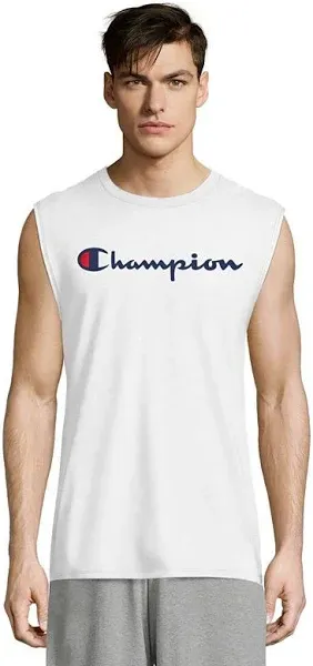 Champion Mens Classic Logo Muscle Tank Top - White - Large