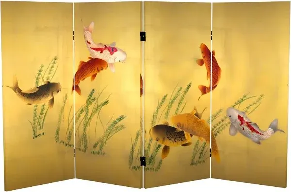 Oriental Furniture Room Divider 50.4&#034;x35.5&#034; Printed Wood Folding Indoor 4-Panel