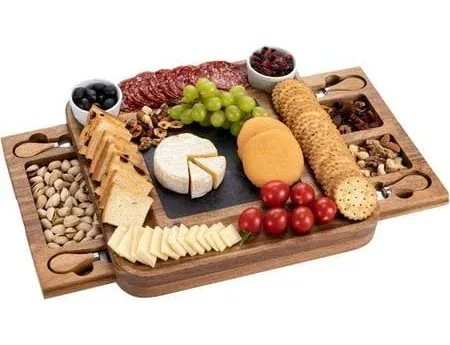 Slide-Out Drawer Cheese and Charcuterie Board with Knife Set