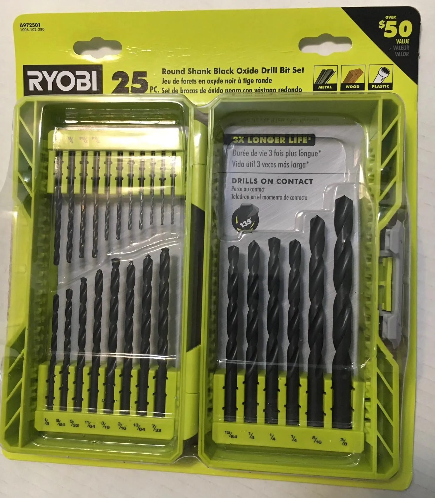 Ryobi Black Oxide Round Shank Drill Bit Set 25-Piece