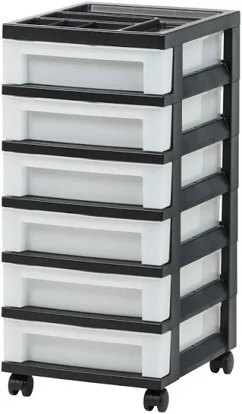 6-Drawer Plastic Storage Cart with Organizer Top and Wheels Box Clear/Black