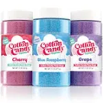 Cotton Candy Express Floss Sugar Variety Pack with 3 - 11oz Plastic Jars of Cherry, Blue Raspberry & Grape Flossing Sugars. Use with Cotton Candy